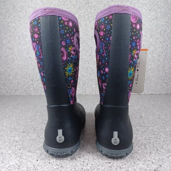 BOGS York Neon Unicorn Kids Black and Purple Rain Boots Shoes - Picture 6 of 8